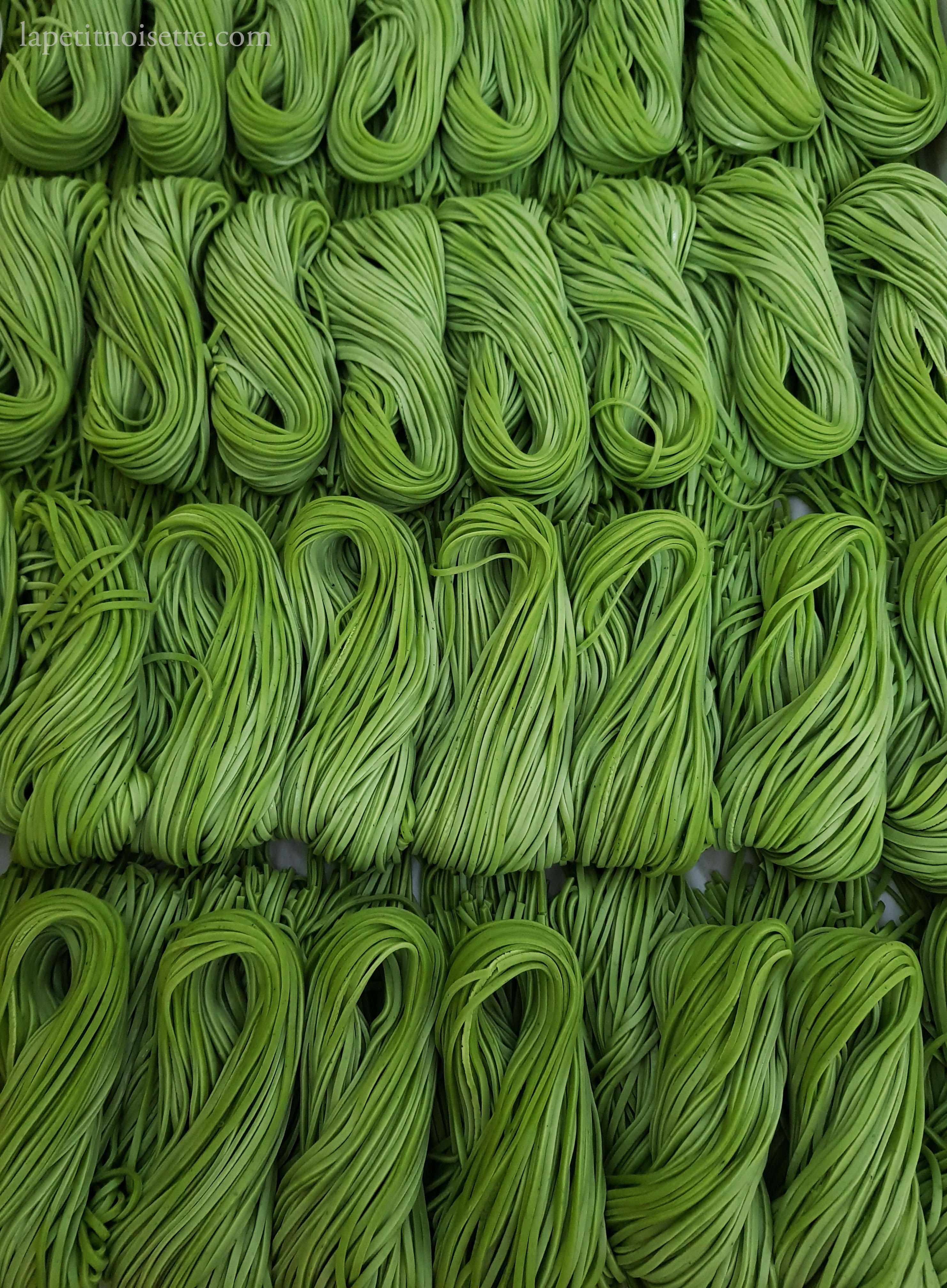 Ramen noodles coloured with spinach