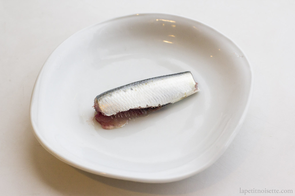 A sardine fillet where the rib cage is visible.