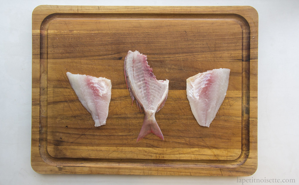 Kasugo filleted into three pieces using traditional Japanese technique. 