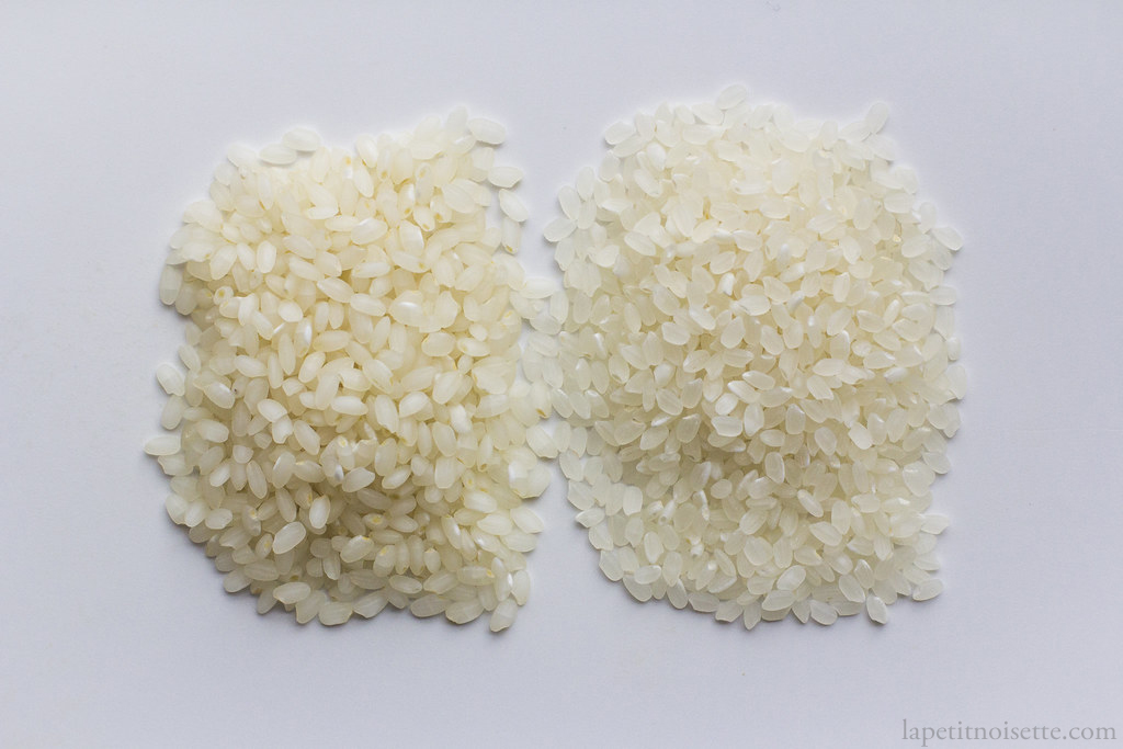 The size of normal koshihikari rice compared to Ryu no Hitomi rice.