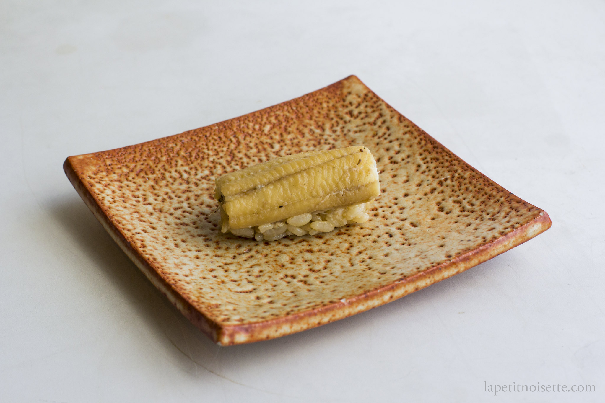 Anago nigiri made during practice at a Michelin starred sushi restaurant.