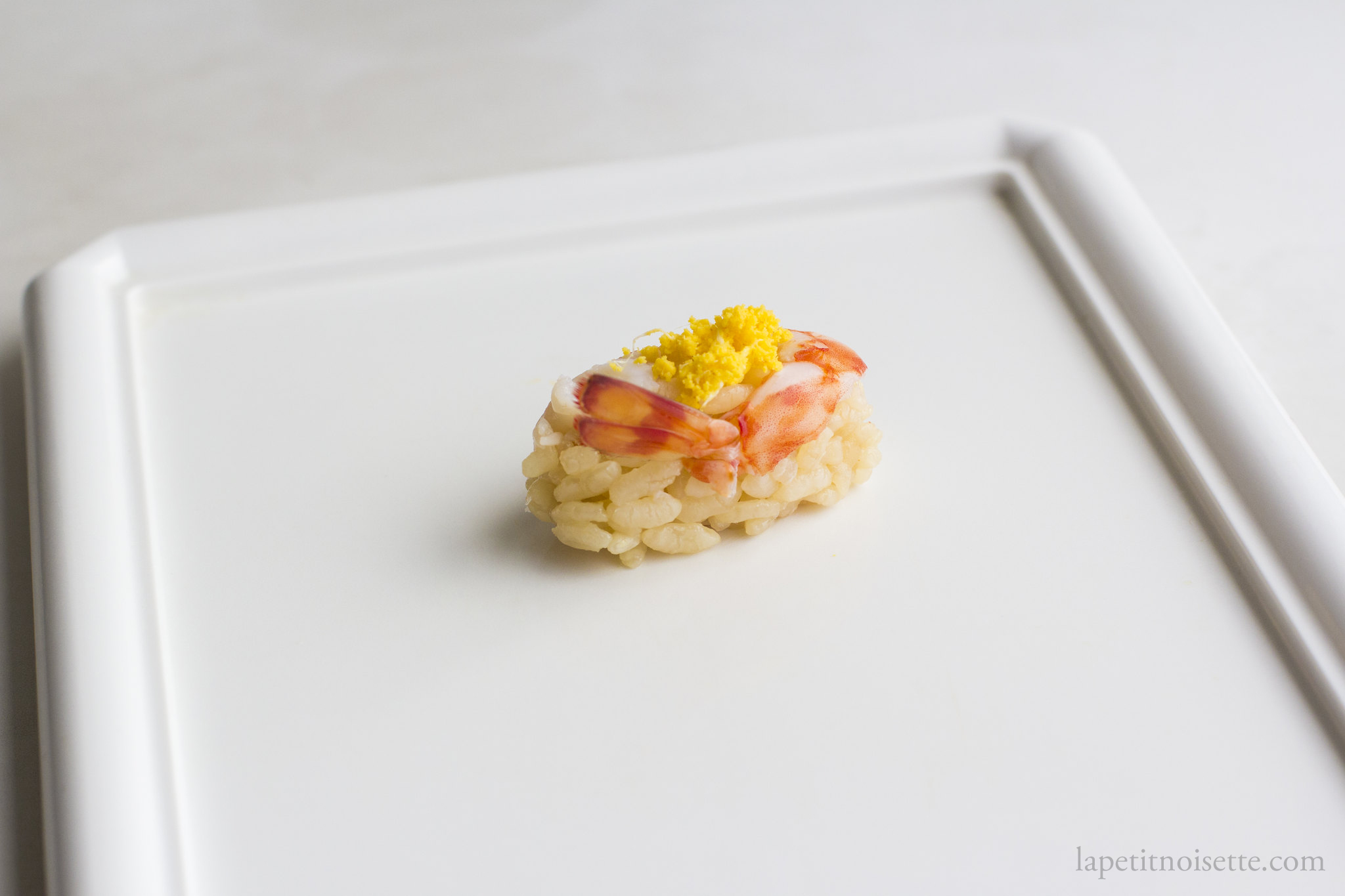 Shrimp oboro nigiri sushi