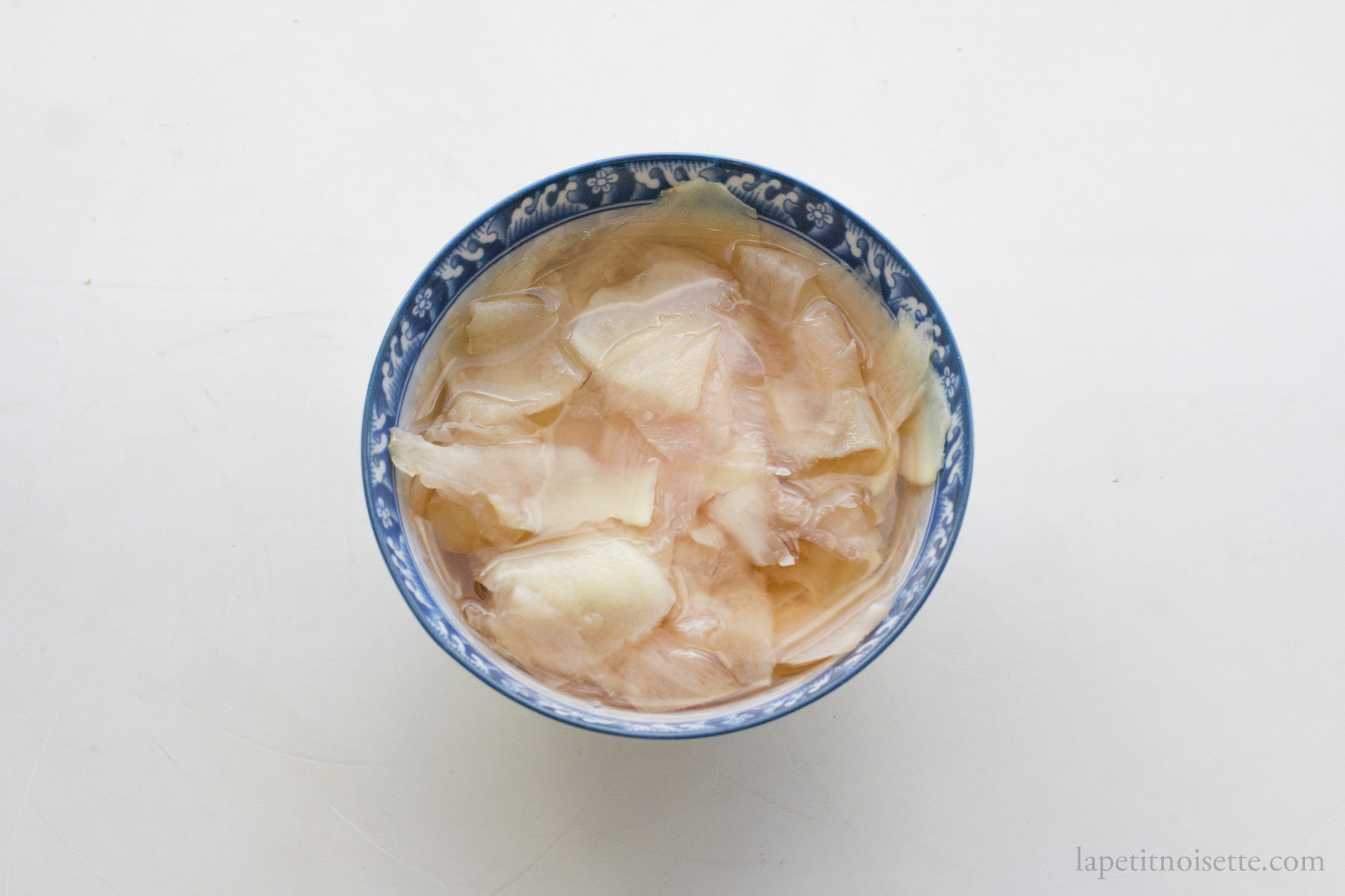 Pickled ginger with a pink tinge.