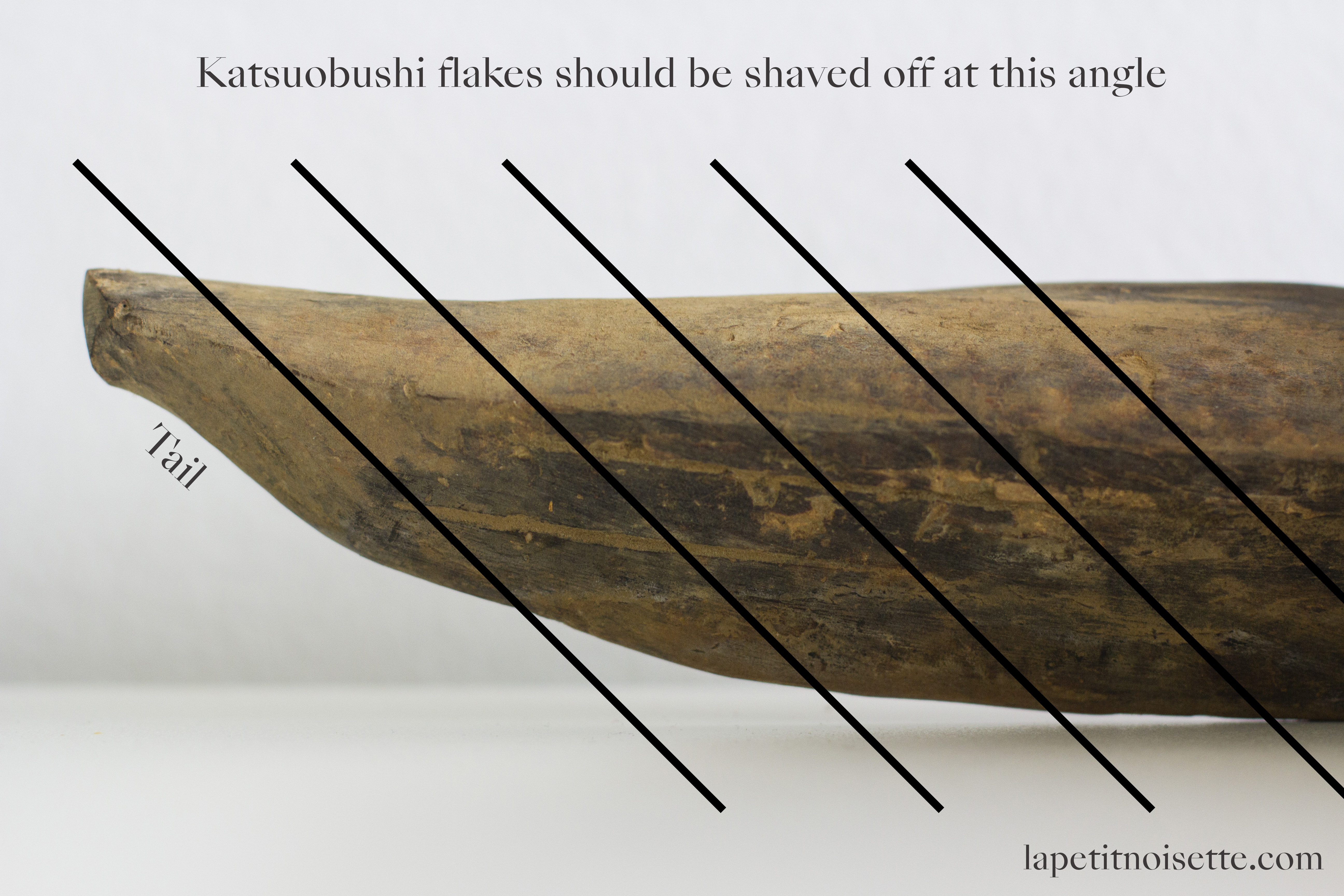 The angle at which the dorsal fillets of a katsuobushi should be shaved
