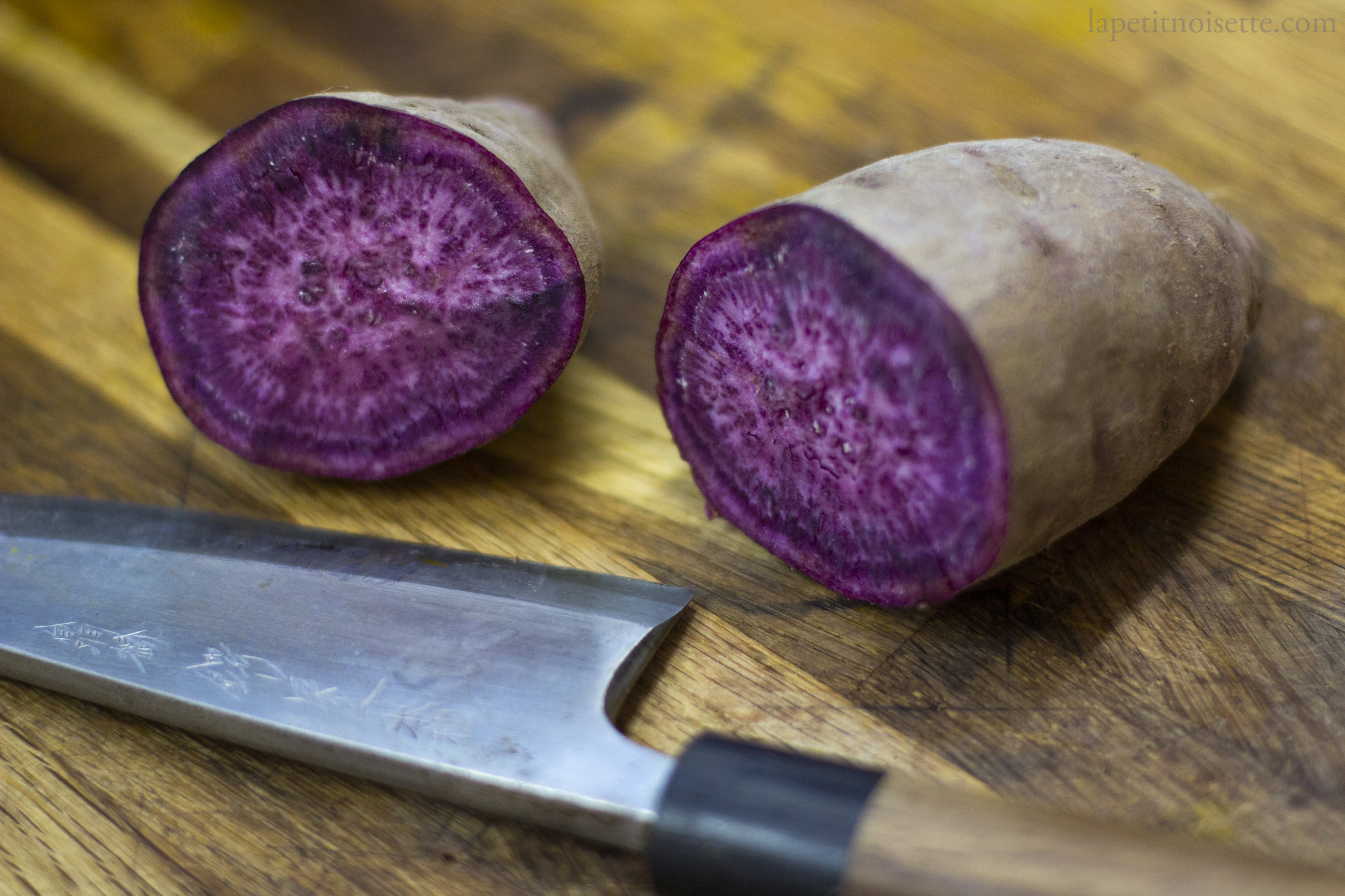 The cross section of purple sweet potato.