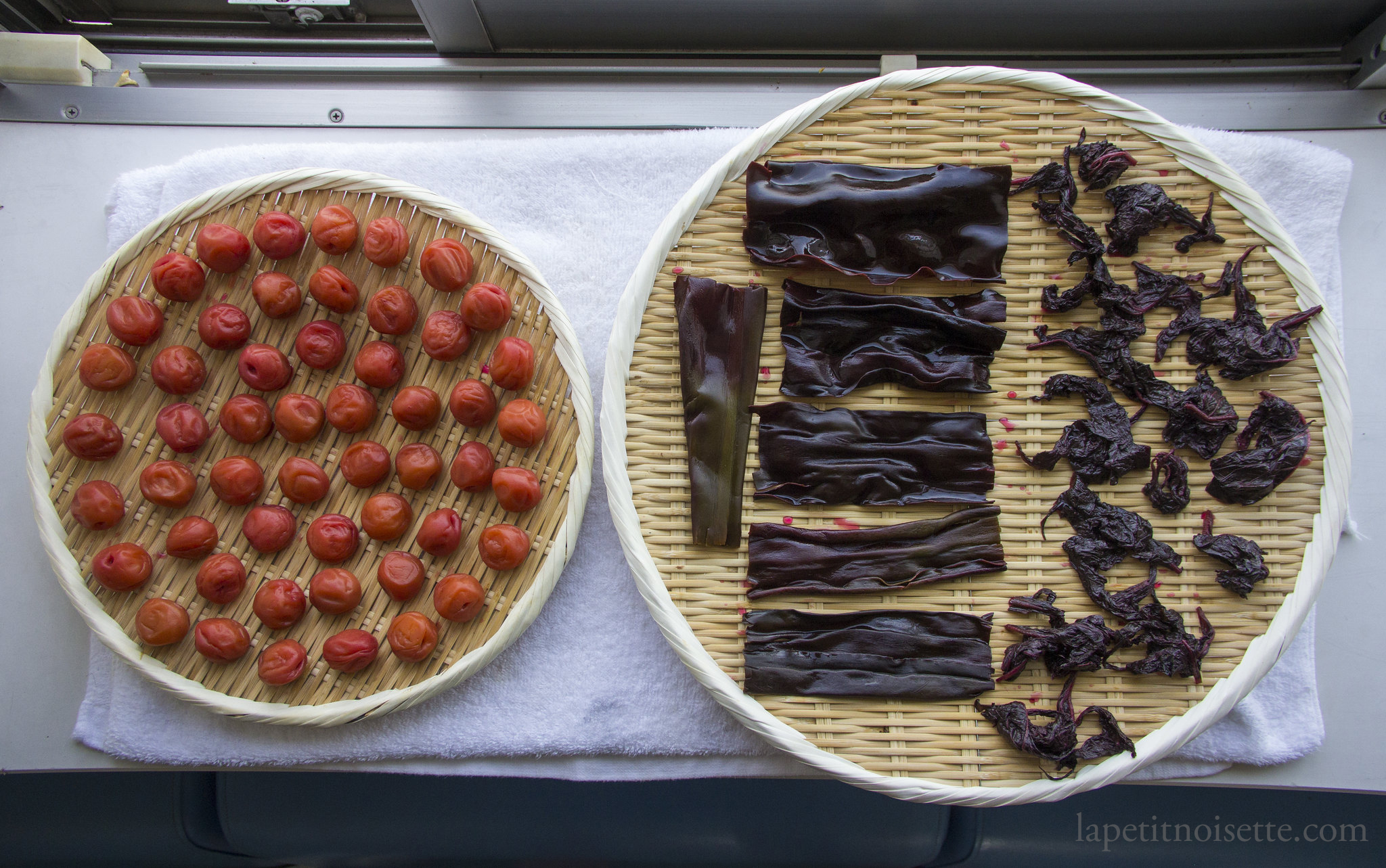 Drying umeboshi in the sun.