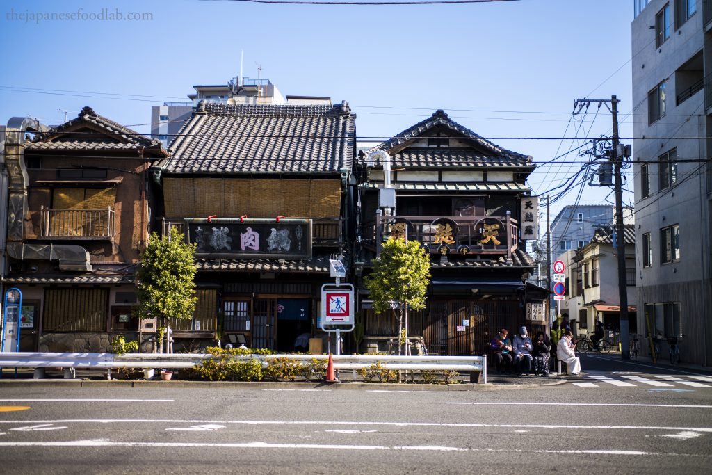 A wide angle view of the famous tendon restaurant in Tokyo, Dote no Iseya.